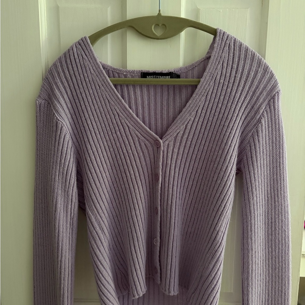 Lilac V-Neck Ribbed Cardigan